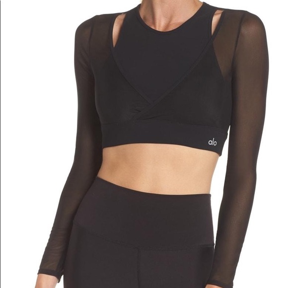 Ali Yoga Pivot Crossover Mesh Bra Crop Top Long-sleeve (sz XS) - Picture 9 of 9